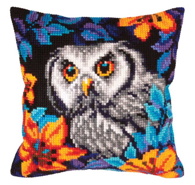 click here to view larger image of Owl Gaze Cushion (counted canvas kit)