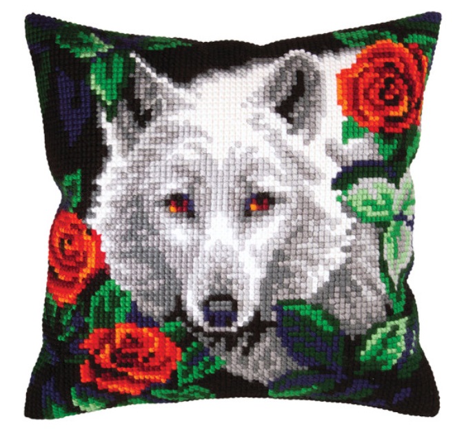 click here to view larger image of White Wolf Cushion (counted canvas kit)