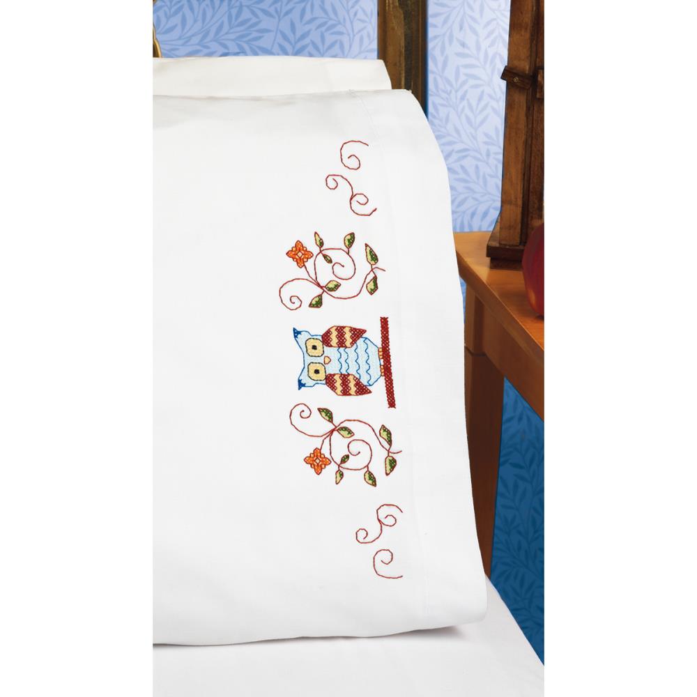 click here to view larger image of Owl Pillowcase Pair (stamped cross stitch)