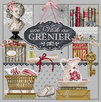 click here to view larger image of Une Visite au Grenier (A Visit to the Attic) KIT - Linen (counted cross stitch kit)