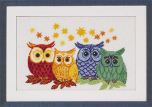 click here to view larger image of Colored Owls - Aida (counted cross stitch kit)