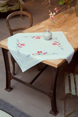 click here to view larger image of Summer Flowers Table Cloth (stamped cross stitch kit)