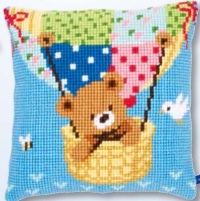 click here to view larger image of Bear in Hot Air Balloon Cushion (needlepoint)