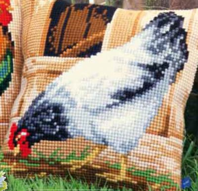 click here to view larger image of Grey Hen Cushion (needlepoint)