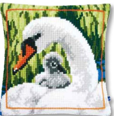 click here to view larger image of Swan and Cygnet Cushion (needlepoint)