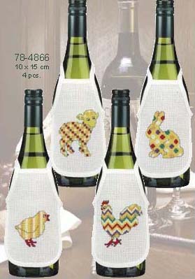 click here to view larger image of Colored Animals Bottle Aprons - Set of 4 (counted cross stitch kit)