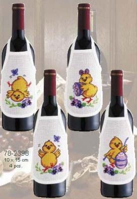 click here to view larger image of Chicks Bottle Aprons - Set of 4 (counted cross stitch kit)