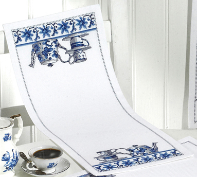 click here to view larger image of Blue Kitchen Table Runner (counted cross stitch kit)