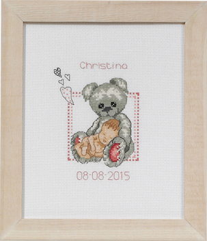 click here to view larger image of Baby Girl and Teddy Birth Announcement (counted cross stitch kit)