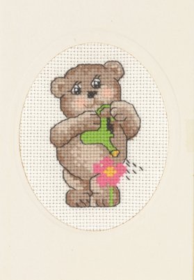 click here to view larger image of Teddy with Watering Can Card with Envelope (counted cross stitch kit)