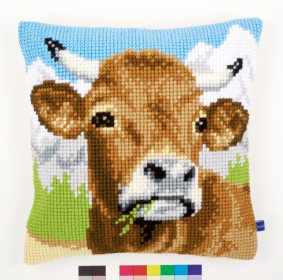 click here to view larger image of Cow with Horns Cushion (needlepoint)