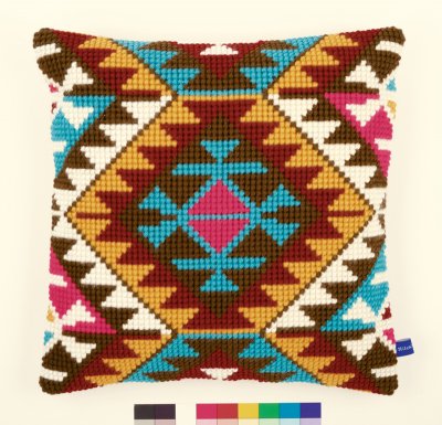 click here to view larger image of Ethnic Print Cushion (needlepoint)