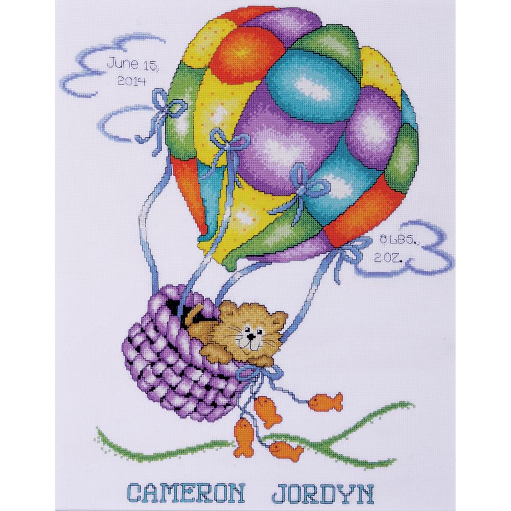click here to view larger image of Balloon Cat Birth Record (counted cross stitch kit)