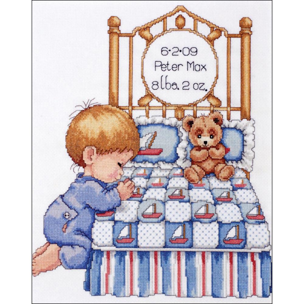 click here to view larger image of Bedtime Prayer Boy Birth Record (counted cross stitch kit)