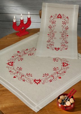 click here to view larger image of Christmas in Red Table Runner (Upper right) (stamped cross stitch kit)