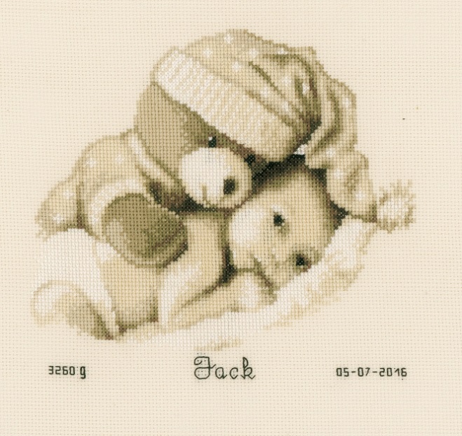 click here to view larger image of Bear Hugging Baby Birth Announcement (counted cross stitch kit)