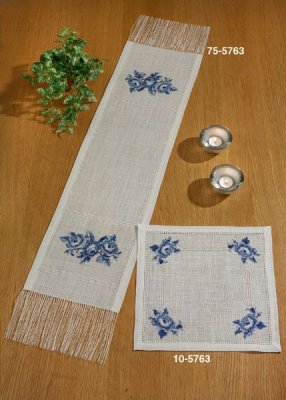 click here to view larger image of Blue Roses Table Runner (Left) (counted cross stitch kit)