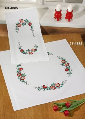 click here to view larger image of Christmas Roses Table Runner (Top) (stamped cross stitch kit)