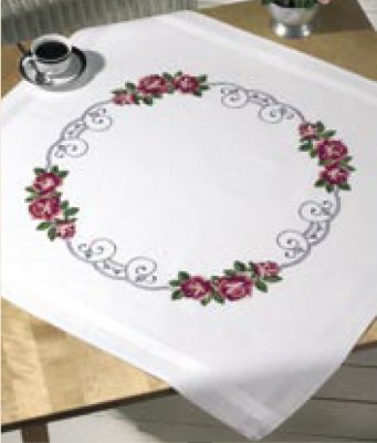 click here to view larger image of Roses Circle Table Cloth (stamped cross stitch kit)