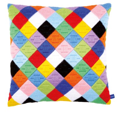 click here to view larger image of Colorful Diamonds Cushion (needlepoint)