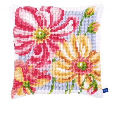 click here to view larger image of Colorful Flowers Cushion (counted canvas kit)