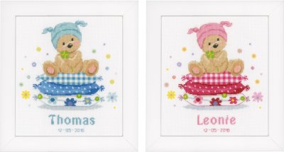 click here to view larger image of Birth Announcement - Bear and Pillow (counted cross stitch kit)