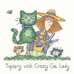 click here to view larger image of Topiary With Crazy Cat Lady - Cats Rule (Aida) (counted cross stitch kit)