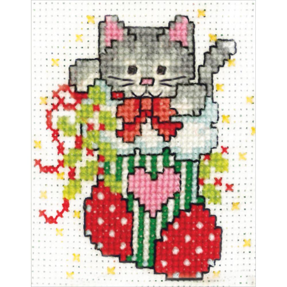 click here to view larger image of Stocking Cat (includes frame) (counted cross stitch kit)