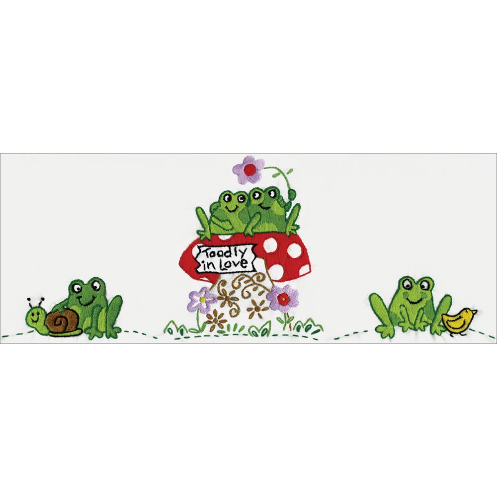 click here to view larger image of Frogs Stamped Pillowcase Pair - 20in x 30in (stamped cross stitch)