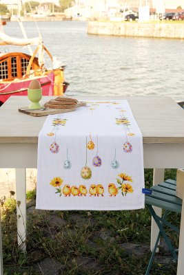 click here to view larger image of Chicks and Eggs Table Runner (stamped cross stitch kit)