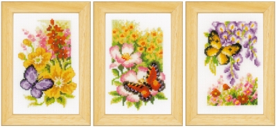 click here to view larger image of Mini Butterflies and Flowers (Set of 3) (counted cross stitch kit)