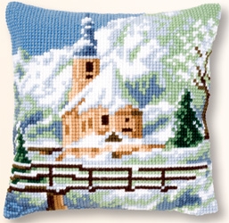 click here to view larger image of Church In The Snow Cushion (needlepoint)