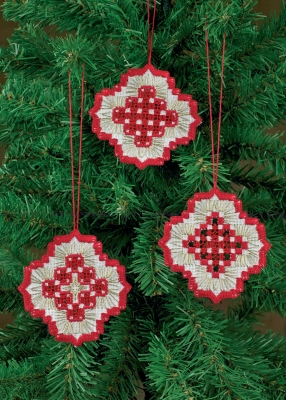 click here to view larger image of Three Christmas Hardanger Ornaments - White with Red (Hardanger and Cut Work)