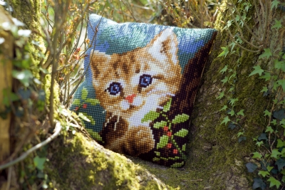click here to view larger image of Cat On A Tree Cushion (needlepoint)