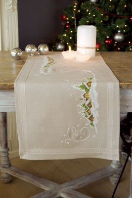 click here to view larger image of Village In The Snow Table Runner (stamped cross stitch kit)