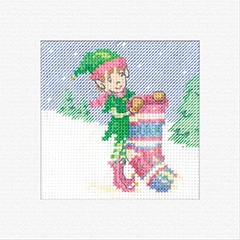 click here to view larger image of Elf With Stocking - Christmas Cards (counted cross stitch kit)