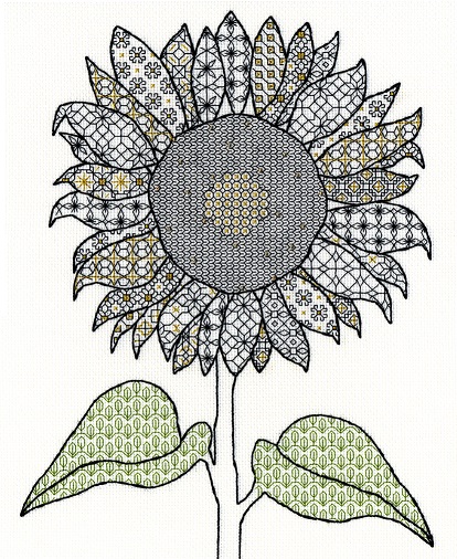 click here to view larger image of Blackwork Sunflower (counted cross stitch kit)
