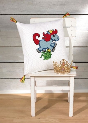 click here to view larger image of Blue Horse and Frog Pillow (counted cross stitch kit)