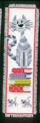 click here to view larger image of Cat On Book Pile Bookmark (counted cross stitch kit)
