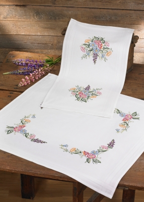 click here to view larger image of Flowers Table Runner (top) (stamped cross stitch kit)