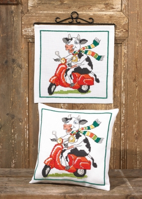 click here to view larger image of Cow And Vespa Bellpull (top) (counted cross stitch kit)