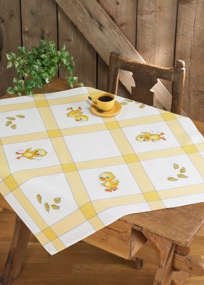 click here to view larger image of Chickens Table Cloth (stamped cross stitch kit)