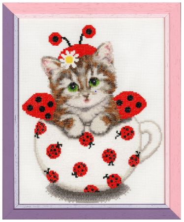 click here to view larger image of Kitten In The Cup (counted cross stitch kit)