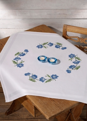 click here to view larger image of Blue Flowers Table Topper (stamped cross stitch kit)