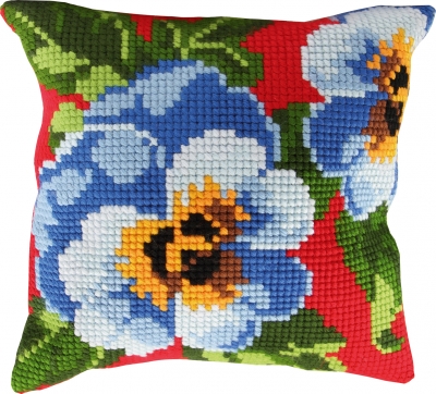 click here to view larger image of Pansies Pillow (needlepoint)