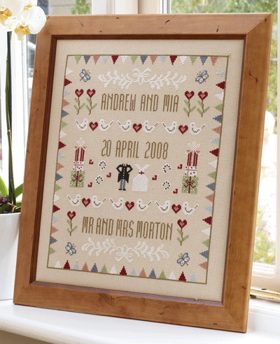 click here to view larger image of Horseshoe Wedding Sampler - Kit 32ct Linen (counted cross stitch kit)