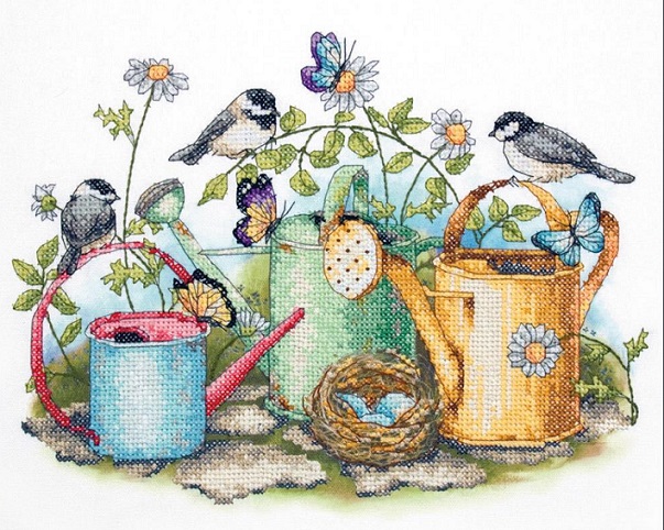 click here to view larger image of Watering Cans (stamped cross stitch kit)