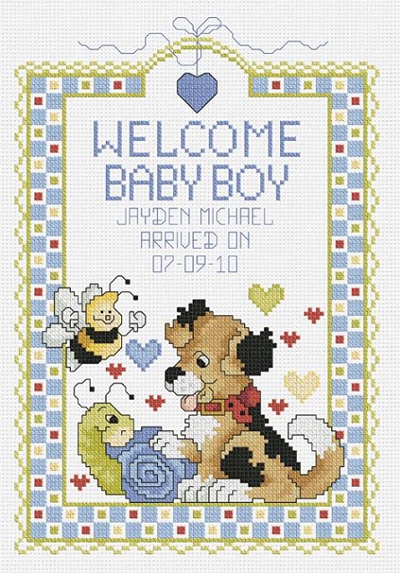 click here to view larger image of Welcome Baby Boy Birth Announcement (counted cross stitch kit)