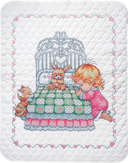 click here to view larger image of Bedtime Prayer Girl Quilt (stamped crib cover)