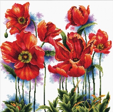 click here to view larger image of Lovely Poppies - No Count Cross Stitch (stamped cross stitch kit)